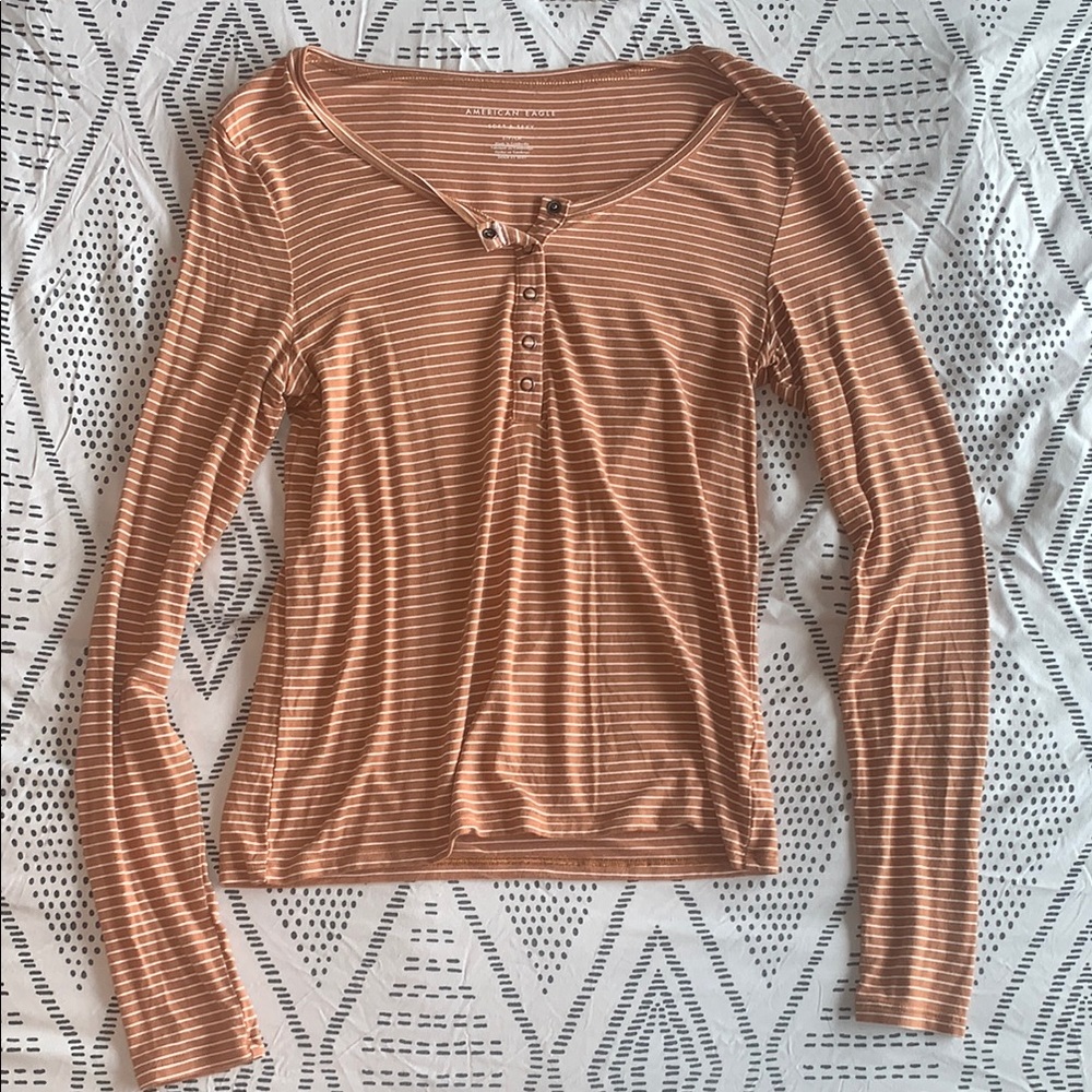 American Eagle Outfitters Women's Striped Long Sleeve Top - mustard yellow